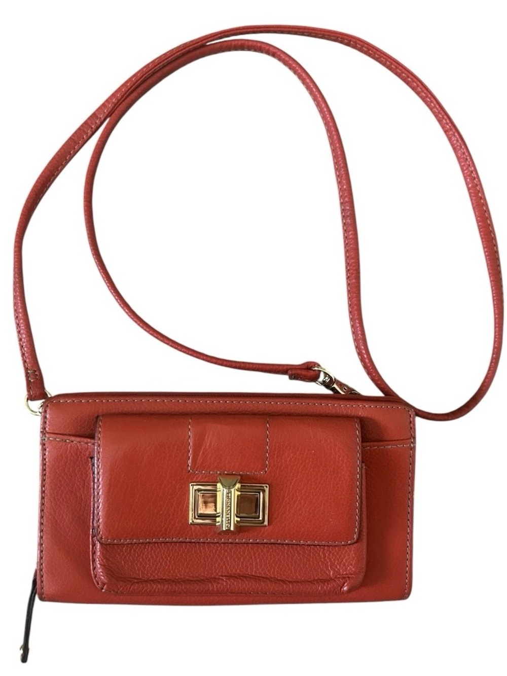 Tignanello Small Crossbody Clutch Wallet Card Organizer Leather Orange
